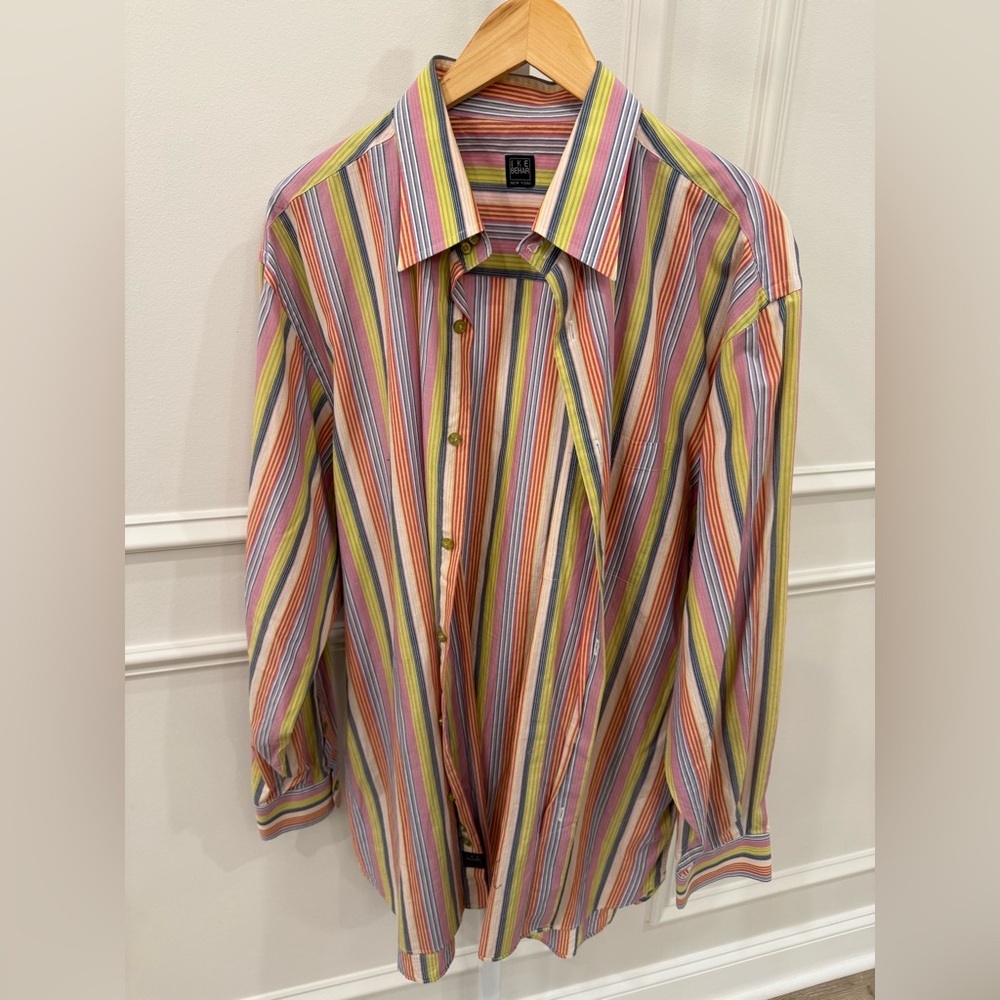 Ike Behar 100% Cotton Colorful Striped Men's Shirt